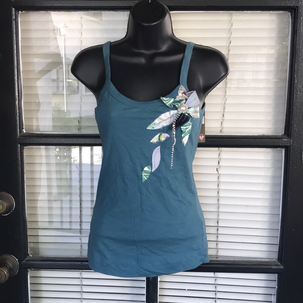 Language Los Angeles Teal Tank with Apliqué